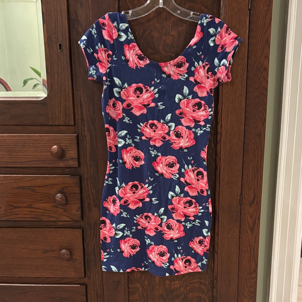 Charlotte Russe Floral Mini Dress in Navy and Pink Floral